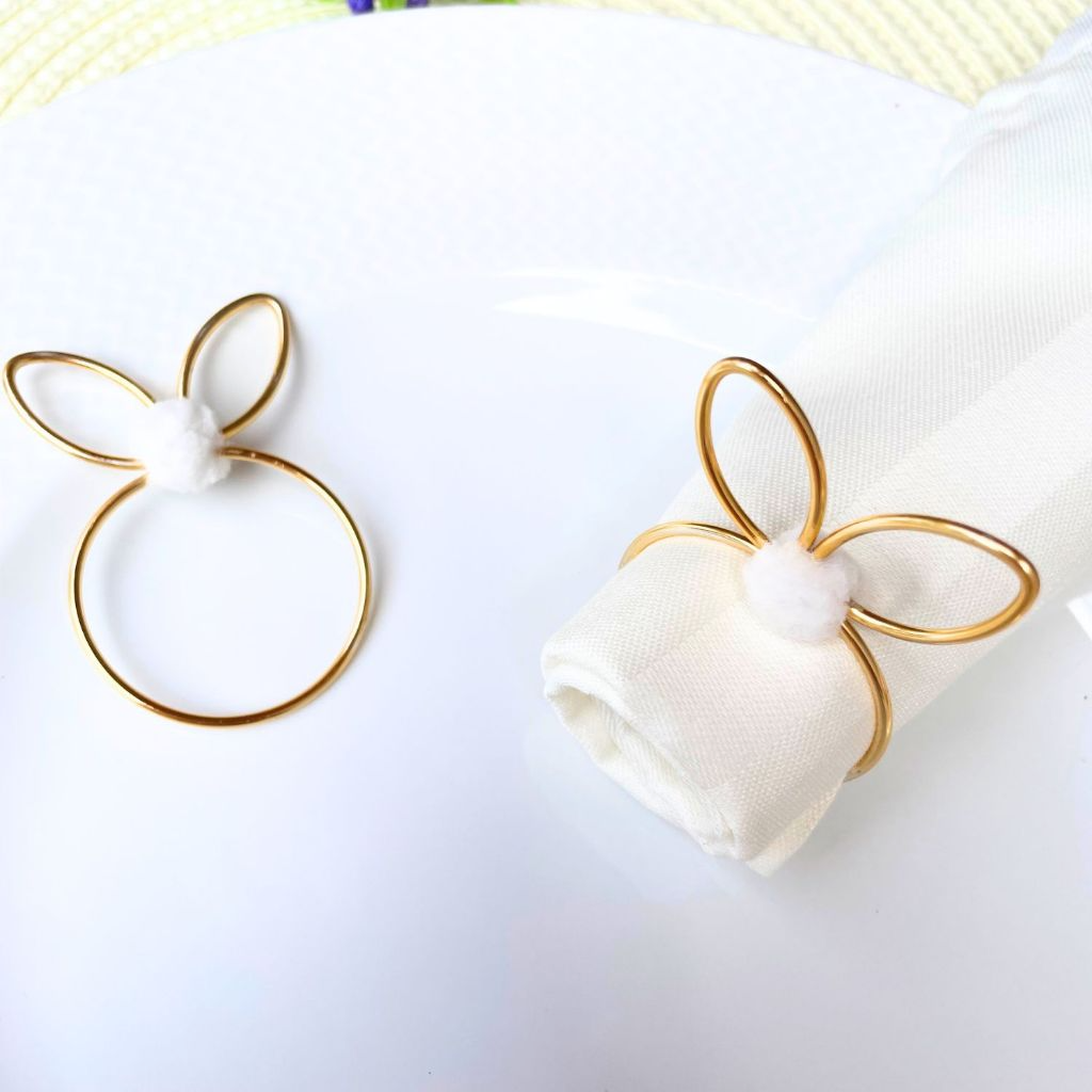 Kit 06 Anel Porta Guardanapo Argola Mesa Posta Páscoa Coelho Metalizado